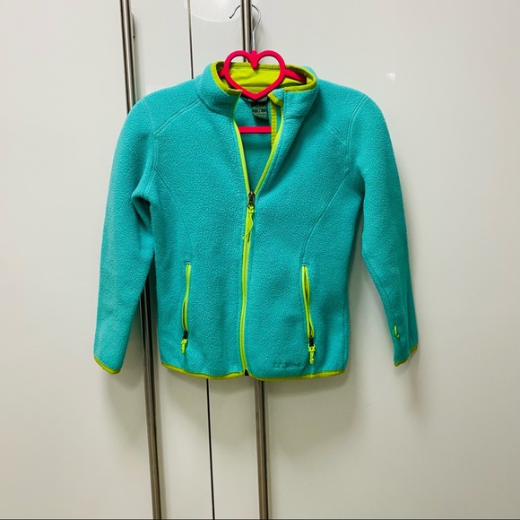 LL Bean Girls Green/Chartreuse Medium Weight Fleece Jacket Size Small - Picture 1 of 6